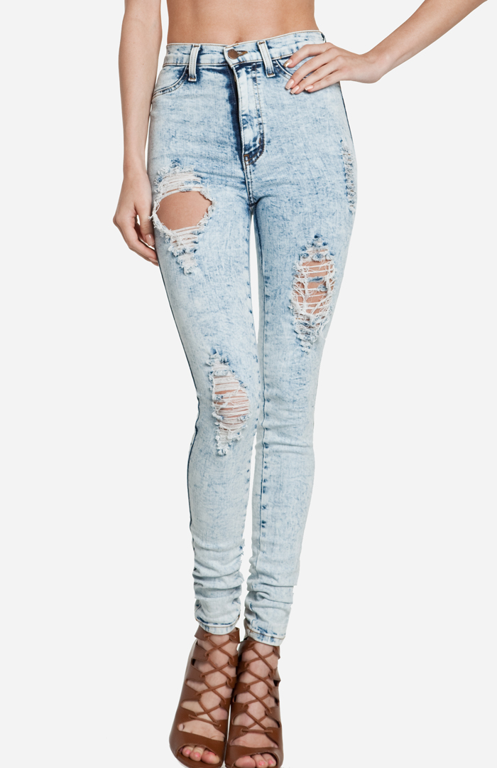 Acid Wash Destroyed Skinny Jeans in Blue | DAILYLOOK