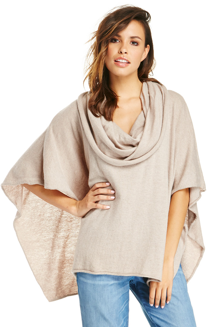 Cowl Neck Knit Poncho in Taupe | DAILYLOOK