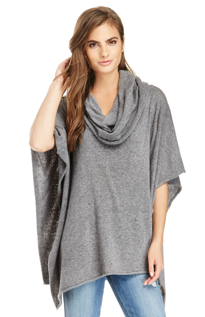 Cowl Neck Knit Poncho in Grey | DAILYLOOK