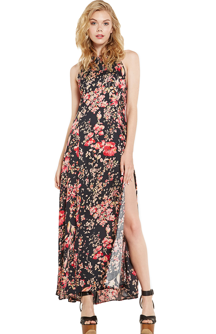 Somedays Lovin Moss Heart Floral Maxi Dress in Black | DAILYLOOK