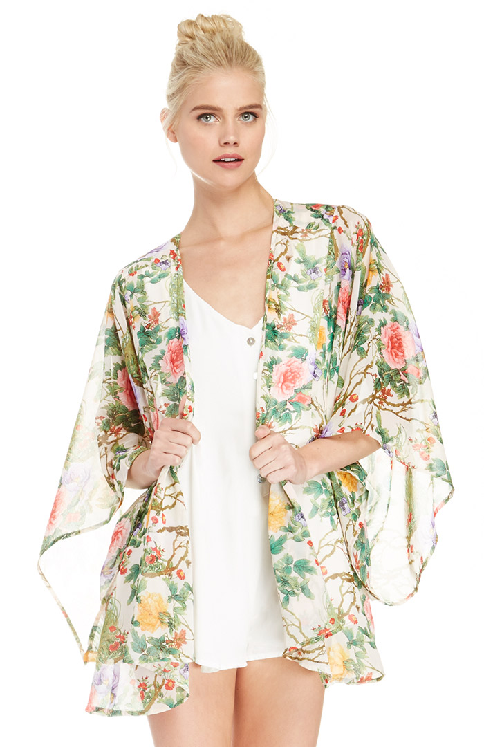 Rose Garden Chiffon Kimono in Floral Multi | DAILYLOOK