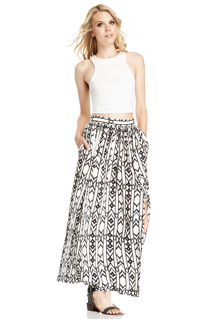 Aztec Skirt with Slit in Black/White | DAILYLOOK