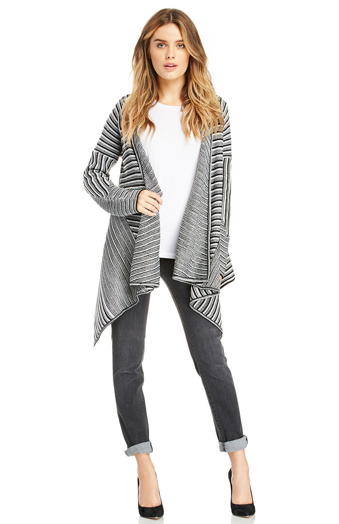 BB Dakota Mayer Striped Sweater Coat in Black/White | DAILYLOOK
