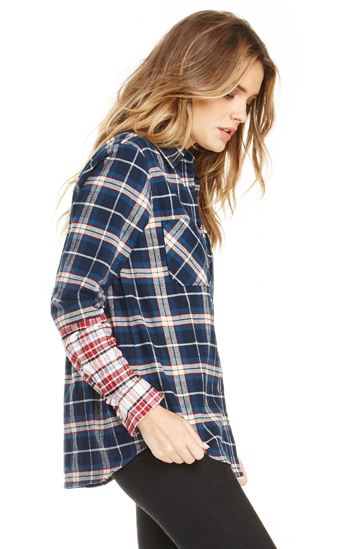 Lucca Couture Plaid Flannel Shirt in Navy | DAILYLOOK