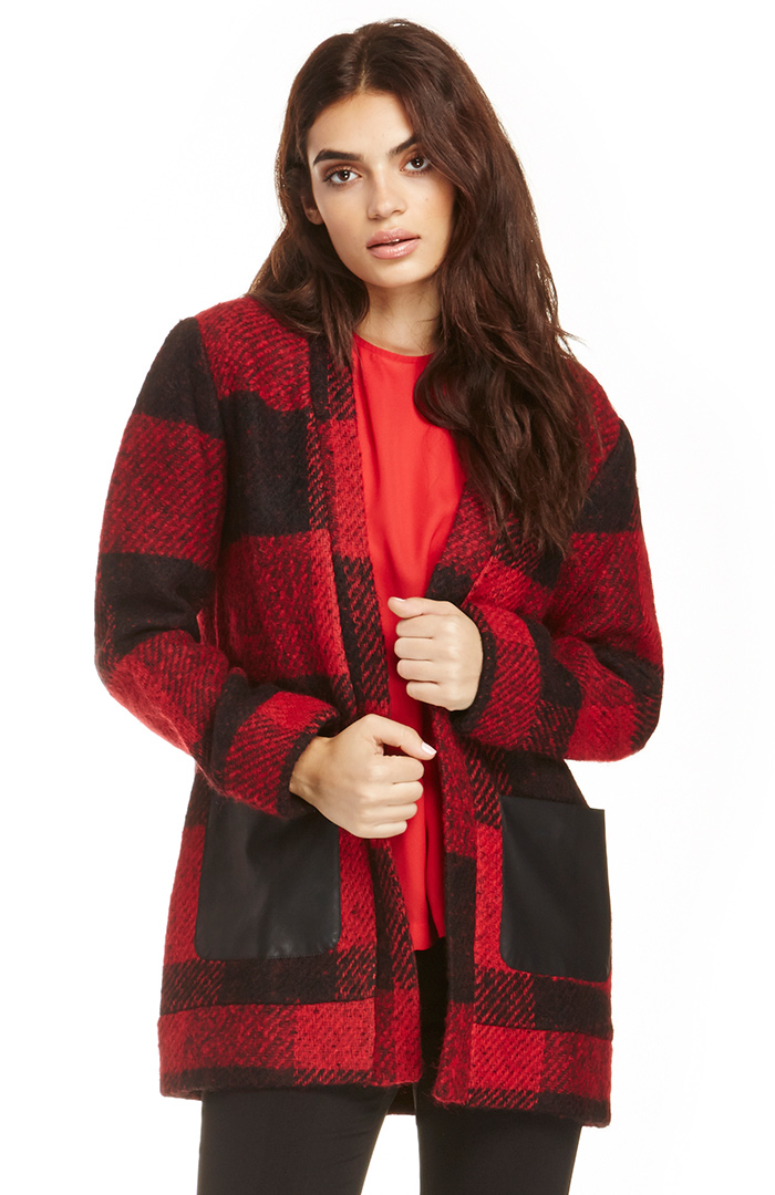 GREYLIN Mason Wool Plaid Jacket in Red DAILYLOOK