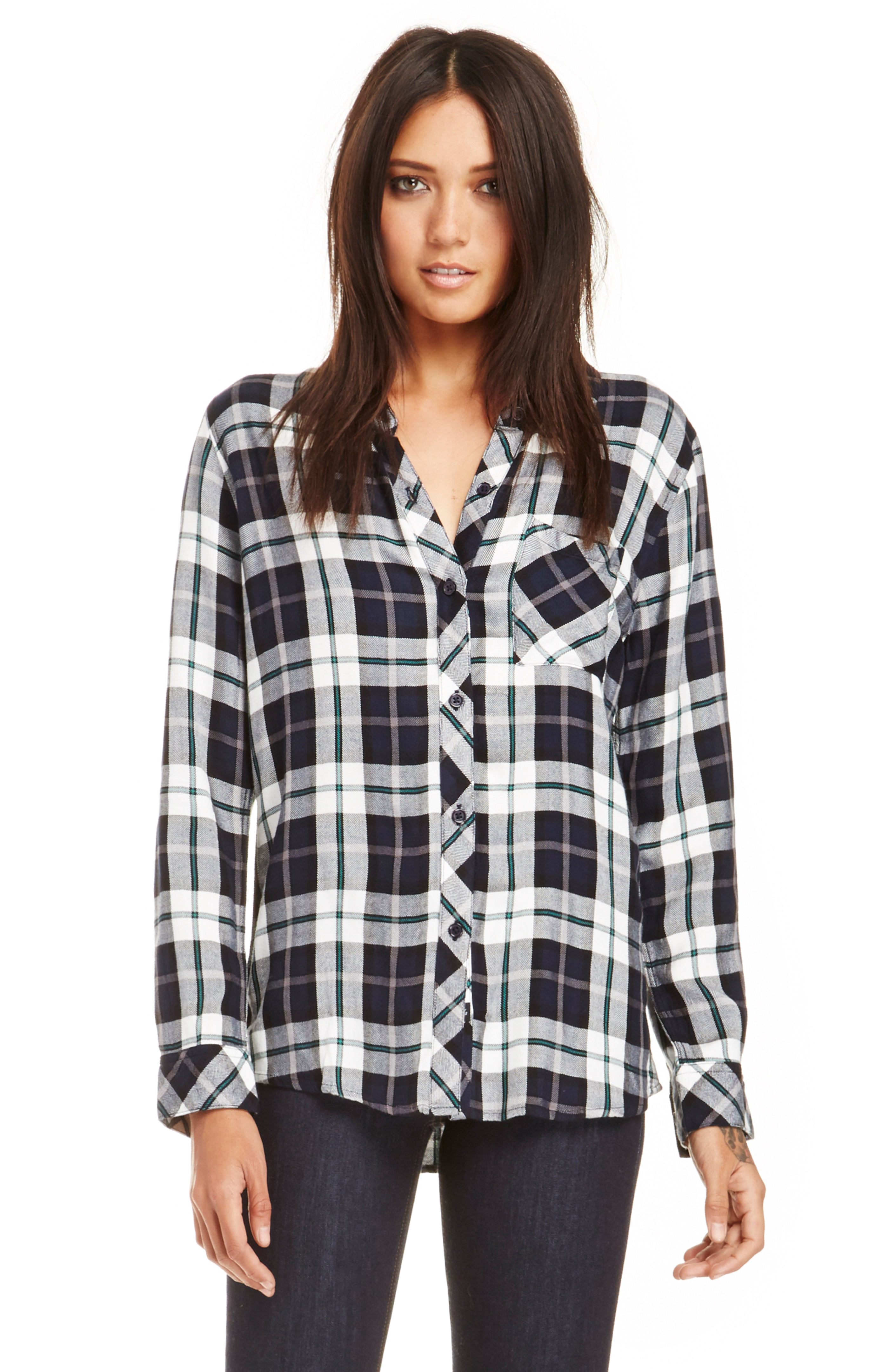 Rails Hunter Button Down Plaid Shirt in Navy/White | DAILYLOOK