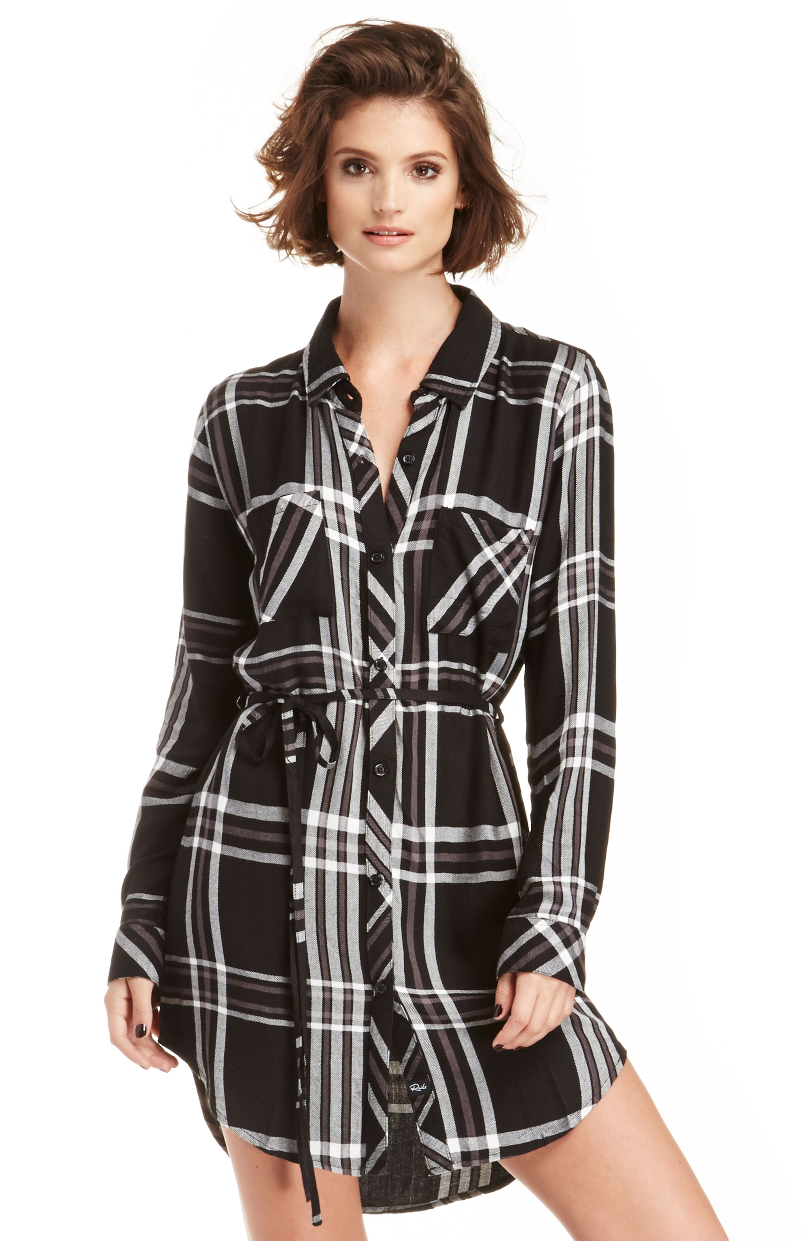 Rails Nadine Button Down Plaid Tunic in Black/White | DAILYLOOK