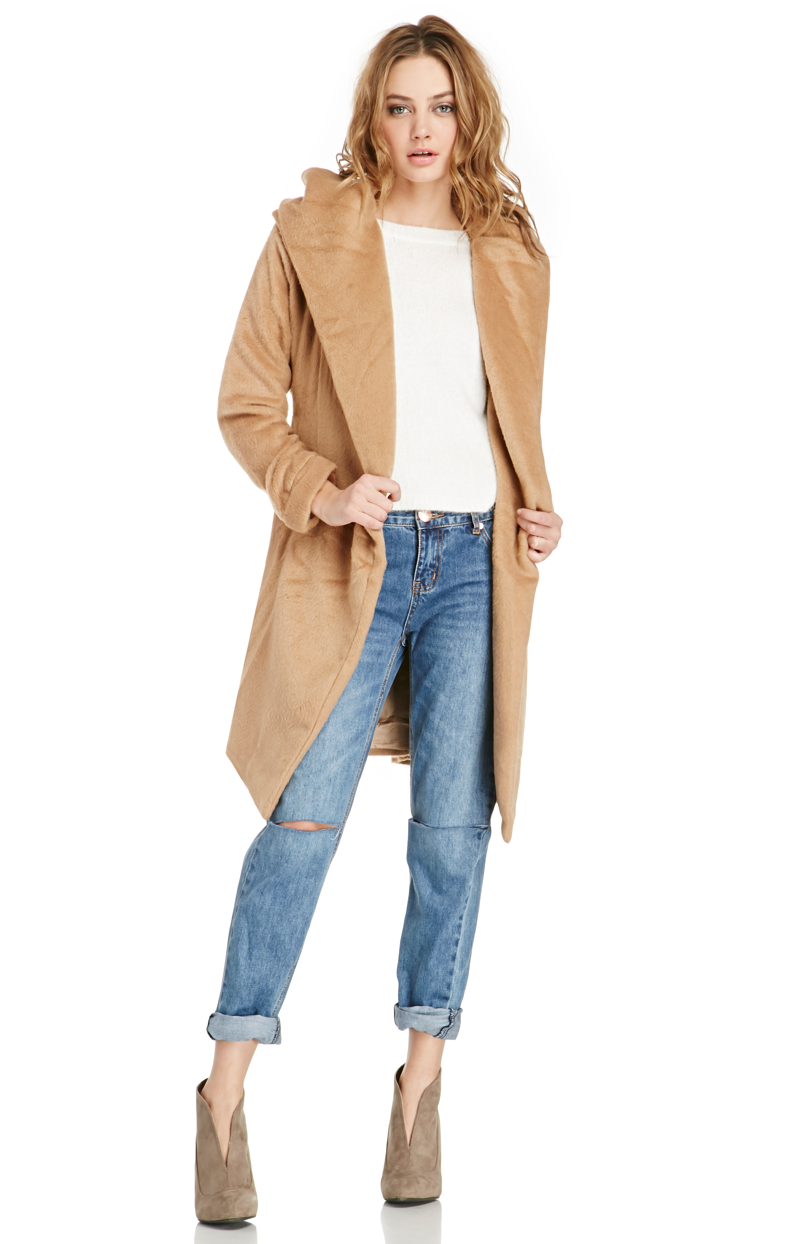 Glamorous Hooded Faux Fur Coat In Camel Dailylook 