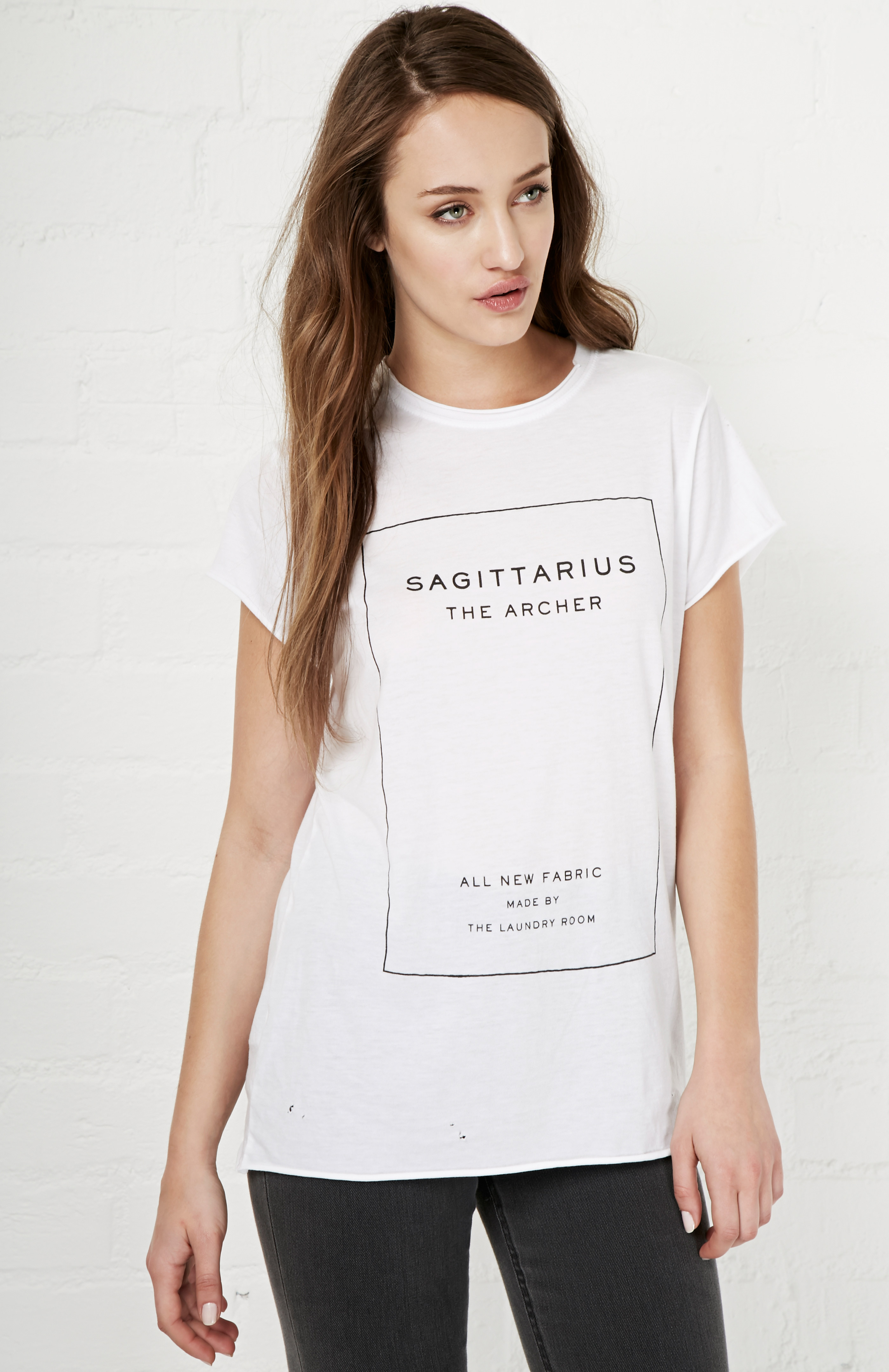 The Laundry Room Sagittarius Label Rolling Tee in White | DAILYLOOK