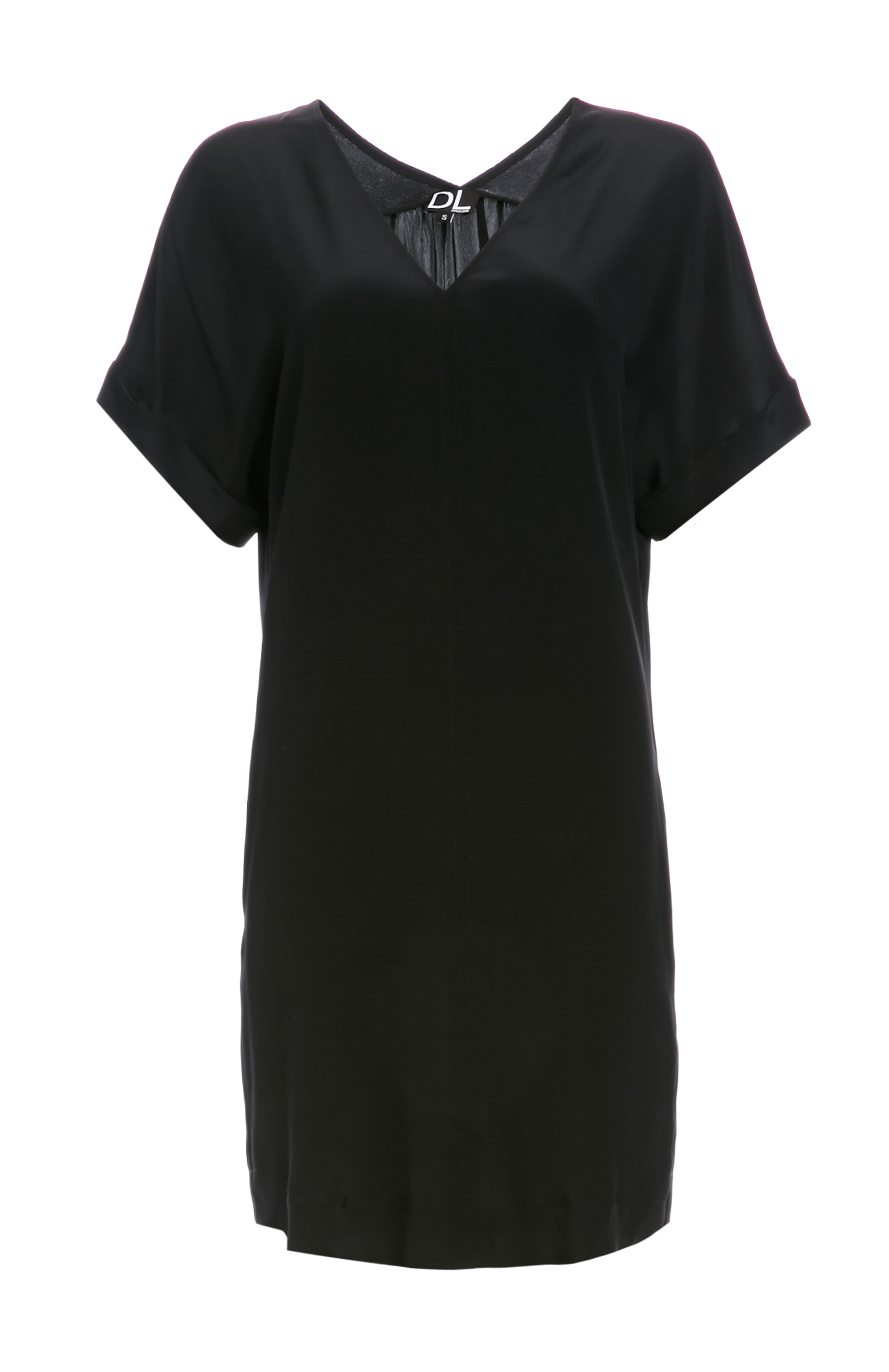 Silk Pocket Tunic Dress in Black | DAILYLOOK