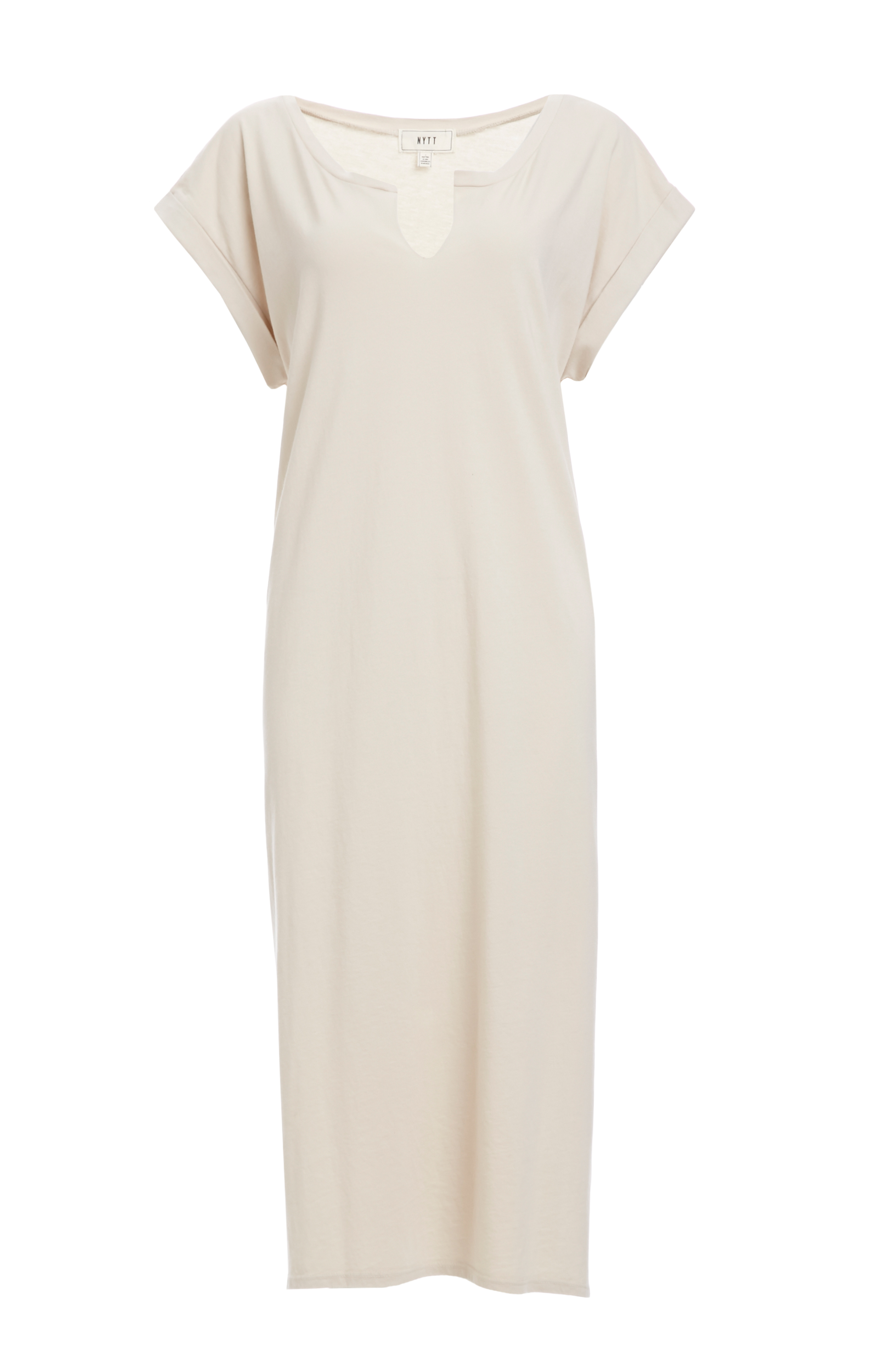 NYTT Split Neck Cotton Midi Tee Dress in Beige | DAILYLOOK