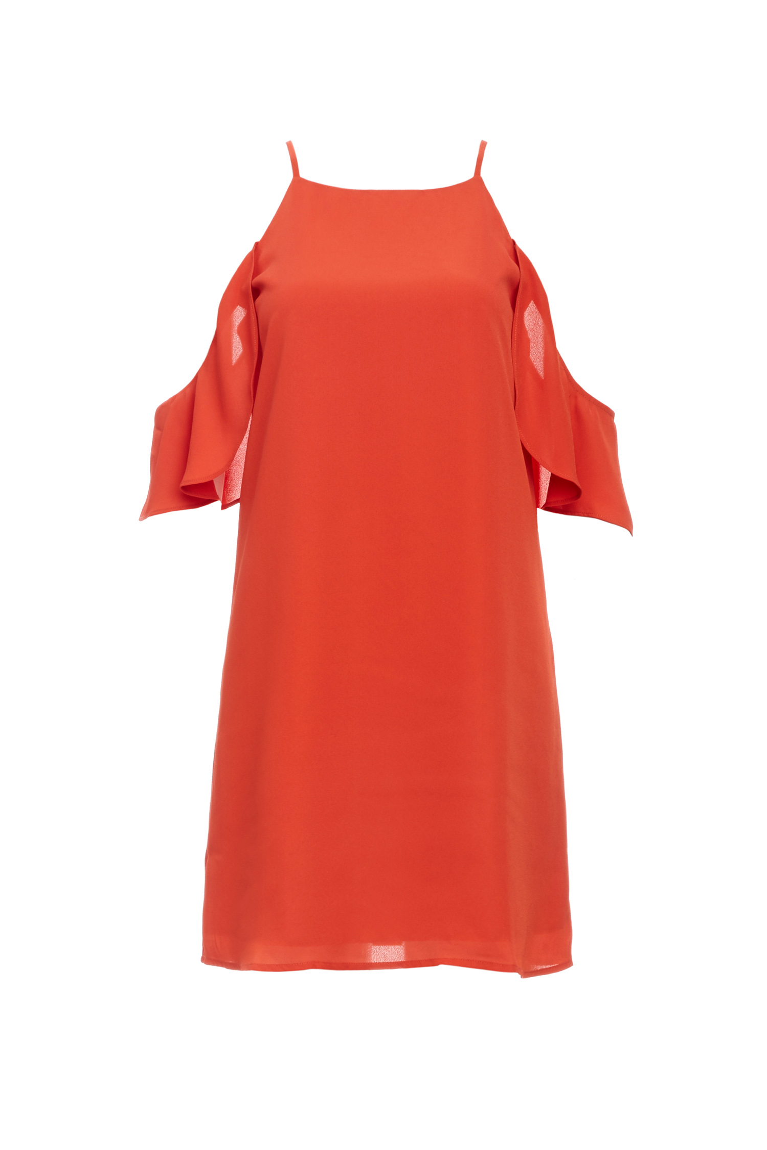 Fall Flutter Sleeve Shift Dress in Orange | DAILYLOOK