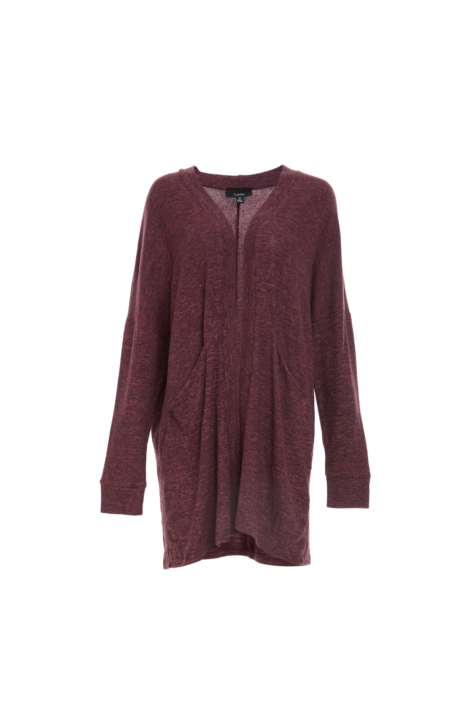 Long Sleeve Knit Cardigan w/ Pockets in Burgundy | DAILYLOOK