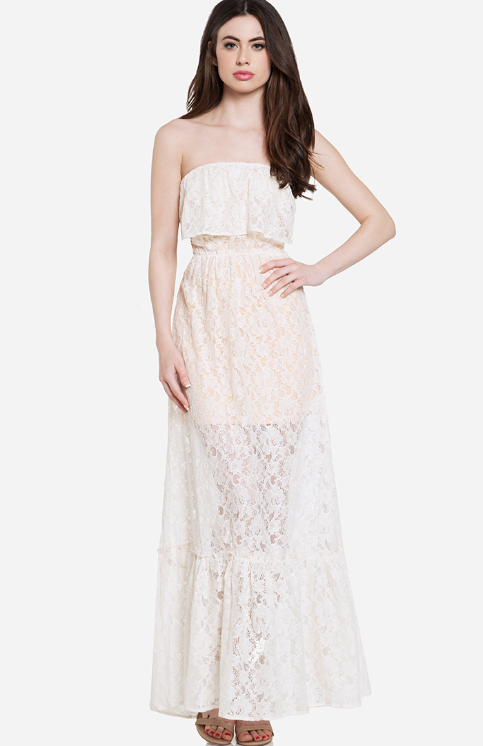 DAILYLOOK Lace Ruffle Maxi Dress in Cream | DAILYLOOK