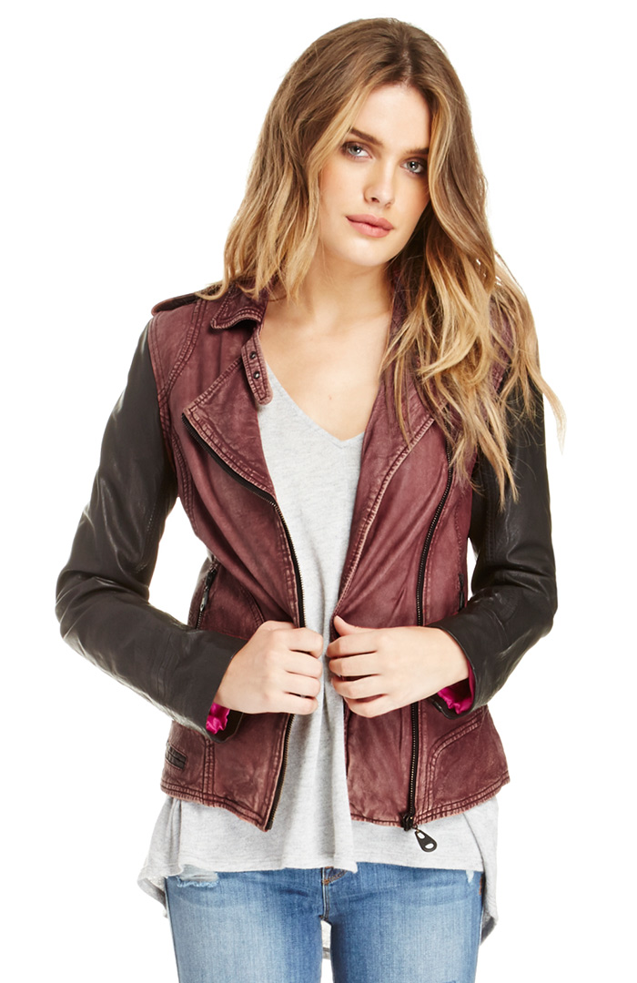 DOMA Cora Leather Jacket in Burgundy | DAILYLOOK