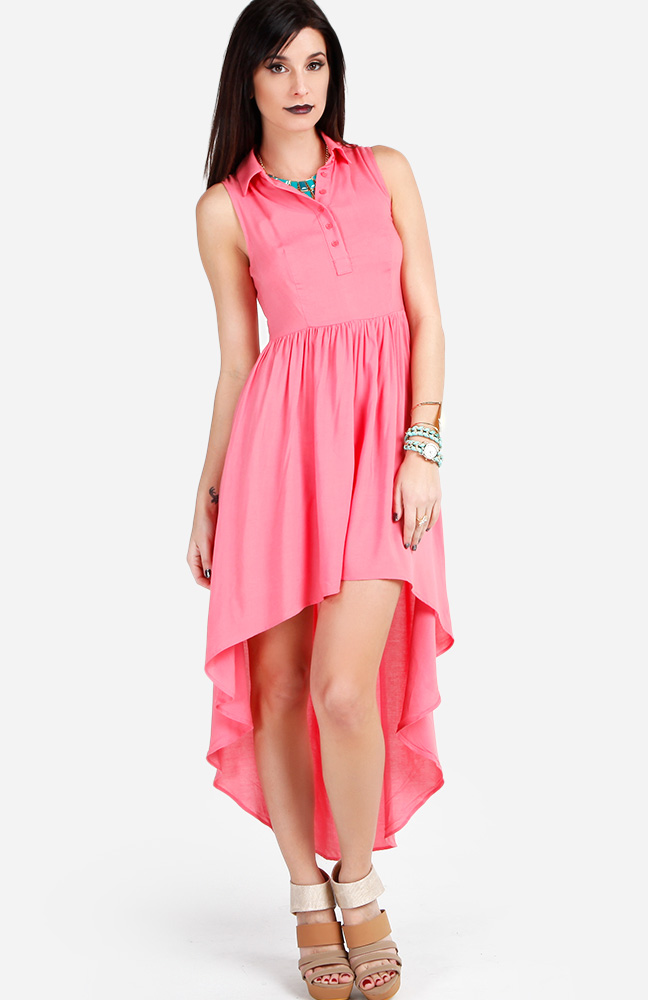 High Low Cage Back Dress in Coral | DAILYLOOK