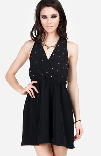 Studded V-Cut Mini Dress Slide 1