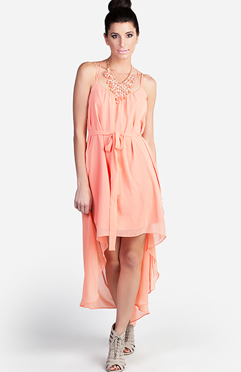 Strappy Back High Low Dress in Coral | DAILYLOOK
