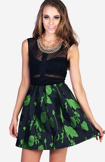 Leaf Detail Sheer Top Dress Slide 1