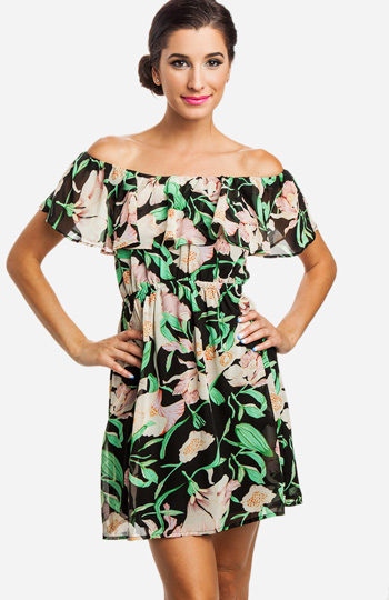 Floral Ruffle Sleeve Dress Slide 1