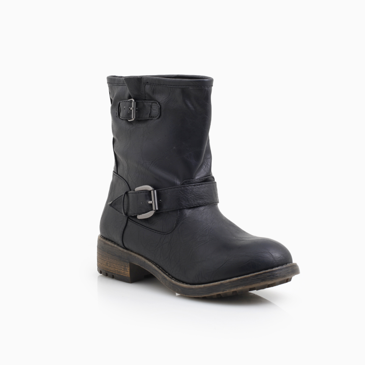 Double Buckle Moto Boots in Black | DAILYLOOK