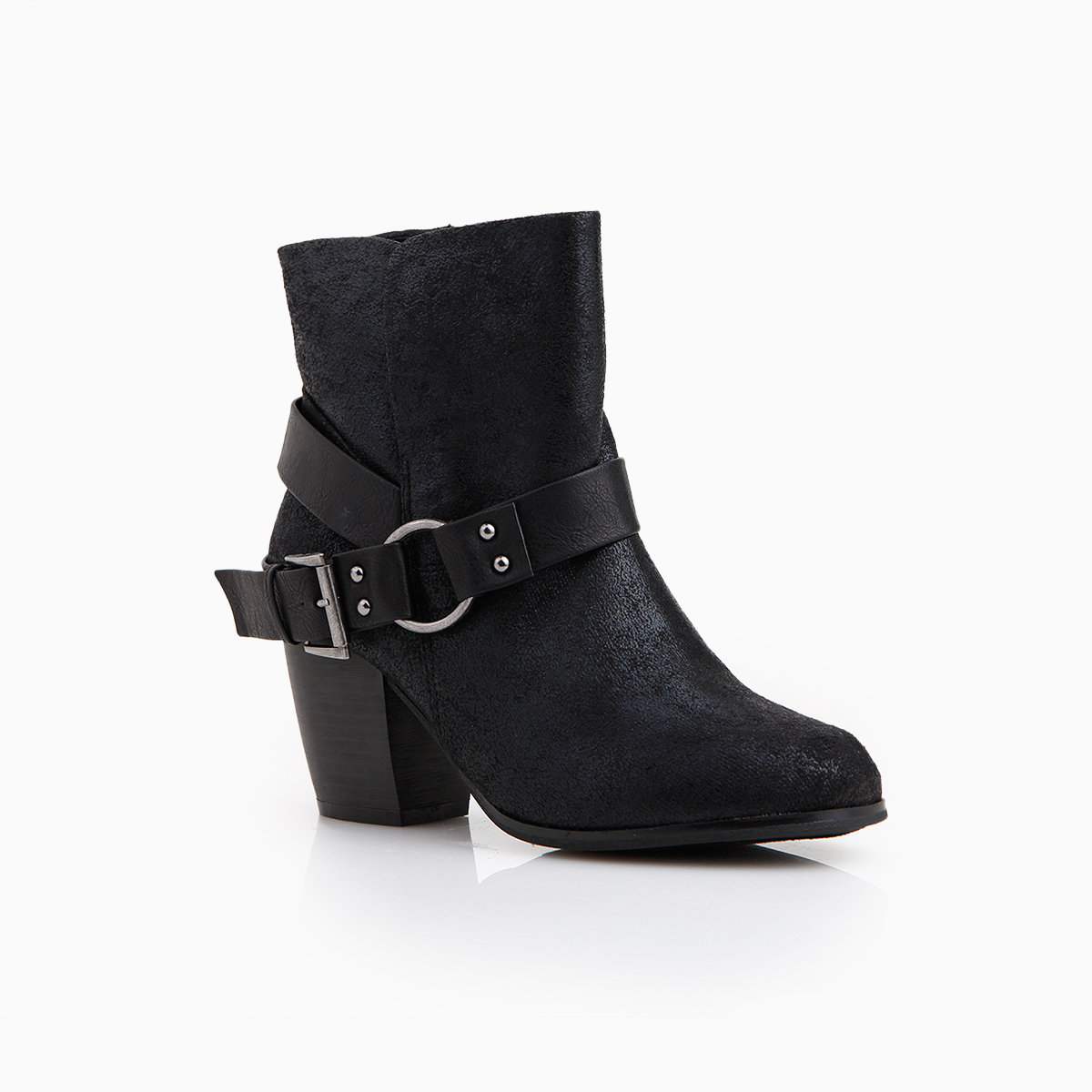 Distressed Buckle Bootie in Black | DAILYLOOK