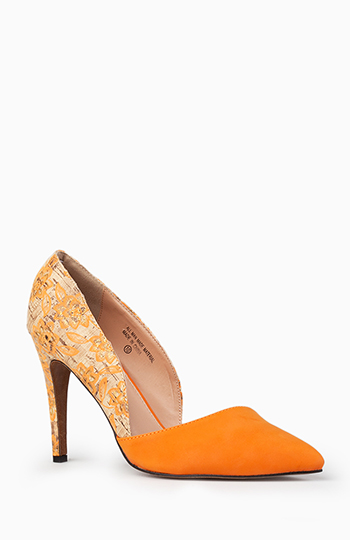 Floral Cork Heels in Orange | DAILYLOOK