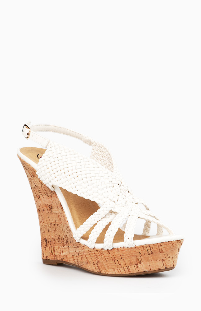 Basket Weave Cork Wedges in White | DAILYLOOK