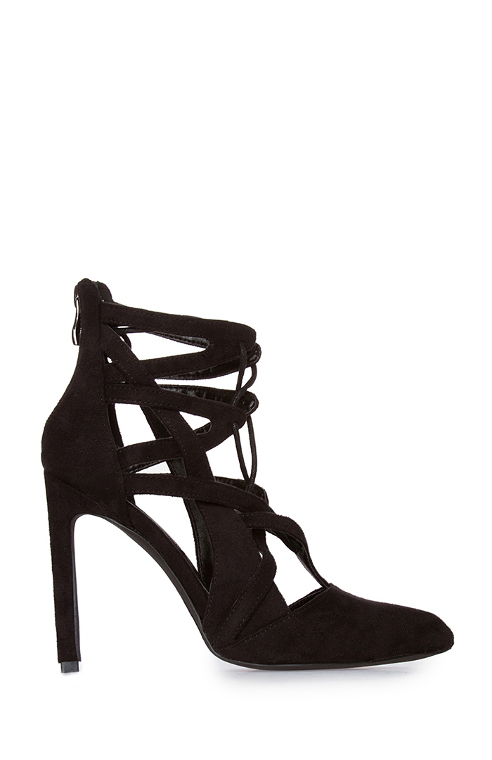 Heart Soul Petra Velvet Lace-Up Heels in Black | DAILYLOOK