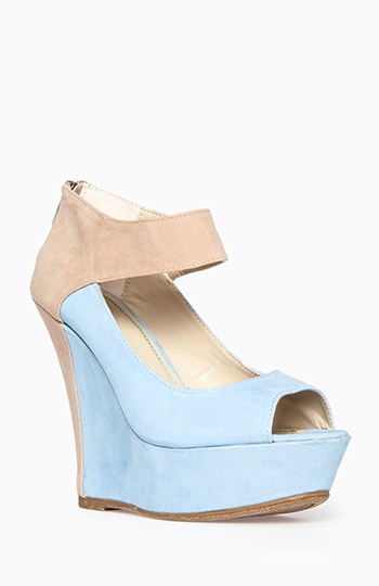 Two Tone Ankle Strap Wedges Slide 1