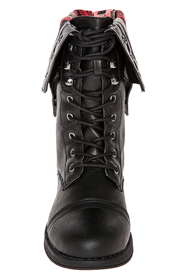 black fold over tribal combat boots