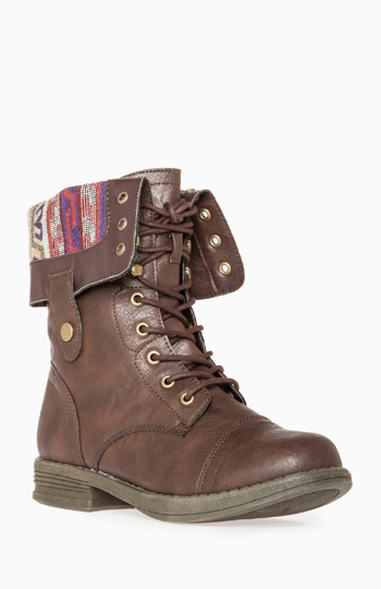 Tribal Lined Combat Boots In Brown Dailylook