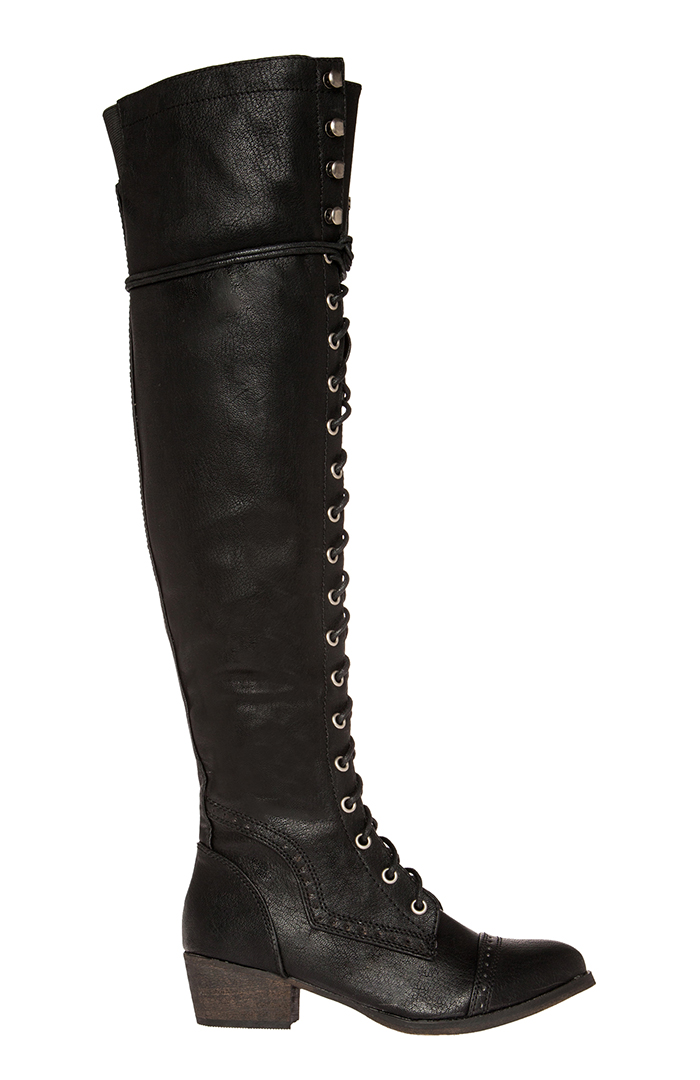 Lace Up Over the Knee Boots in Black | DAILYLOOK