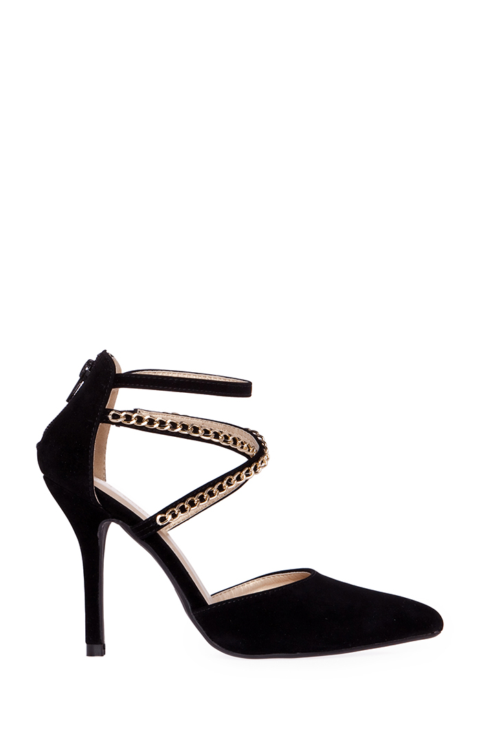 Chain Strap Heels in Black | DAILYLOOK