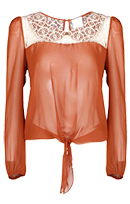 Sheer Blouse With Lace Collar