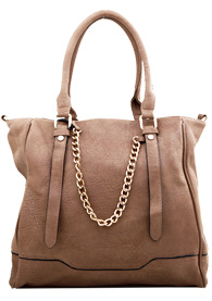 Textured Handbag with Chain Link Detail