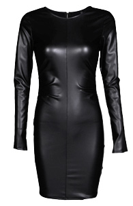Ruched Faux Leather Mini Dress in Black | DAILYLOOK