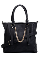 Textured Handbag with Chain Link Detail