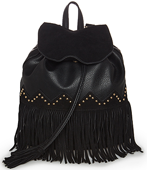 Studded Suede Tassel Backpack in Black | DAILYLOOK