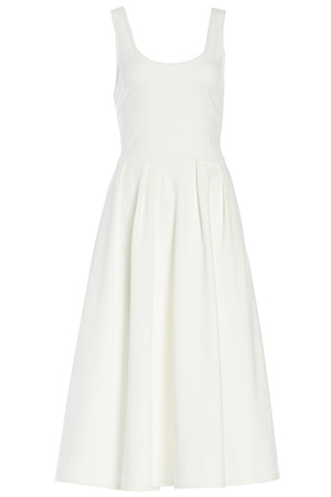 Pleated A-Line Midi Dress in White | DAILYLOOK