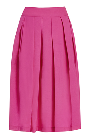A-Line Pleated Midi Skirt in Pink | DAILYLOOK