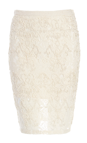 Beaded Lace Pencil Skirt in Ivory | DAILYLOOK
