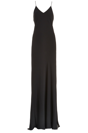 Lavender Brown Open Back Deep V Dress in Black | DAILYLOOK