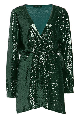 Katie Sequin Wrap Dress in Emerald | DAILYLOOK