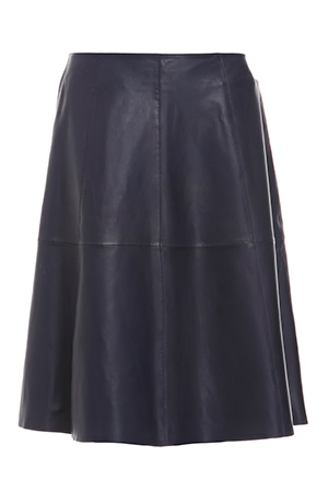 MUUBAA Limited Falda Flared Leather Skirt in Navy | DAILYLOOK