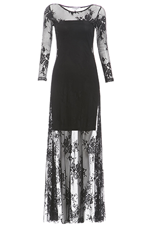 Glamorous Floral Sheer Lace Maxi Dress in Black | DAILYLOOK