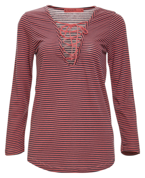 Stateside Long Sleeve Striped Lace Up Knit Top