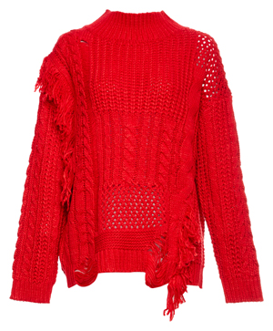 Cable Knit Ragged Mock Neck Sweater