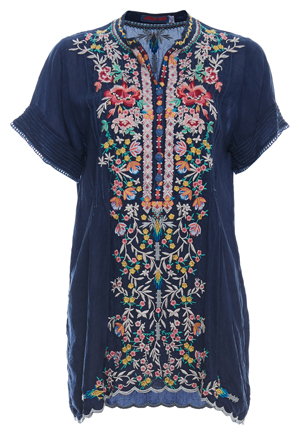 Johnny Was Embroidered Short Sleeve Top