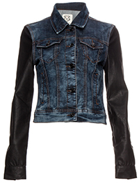 Faux Leather Sleeve Denim Jacket